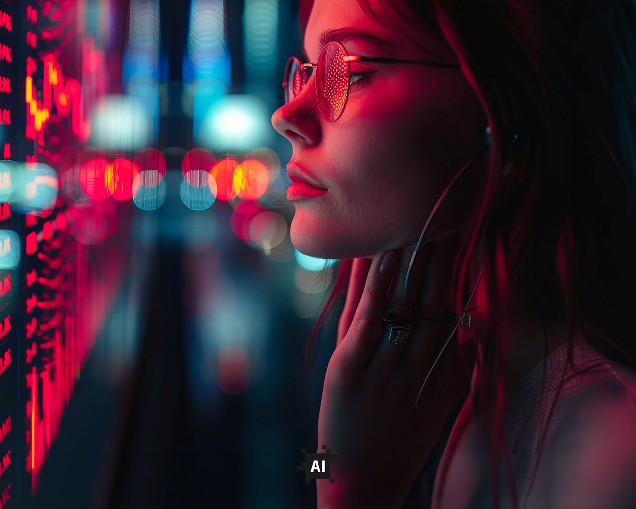 futuristic phone screen of ai chat signaling a red exclamation mark