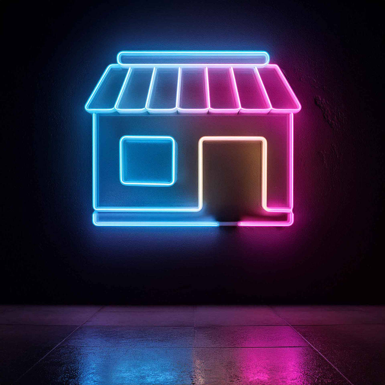 a shop in neon