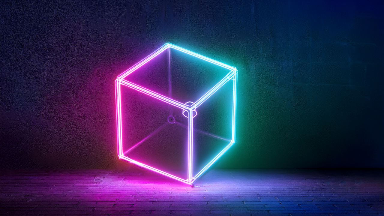 A neon sign of a planet, hanging on a wall